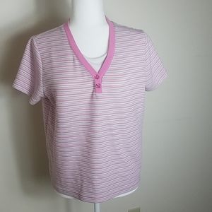 Speculation pink, tan and white stripe t-shirt